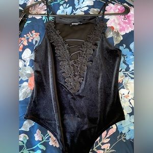 Black rose velvet bodysuit